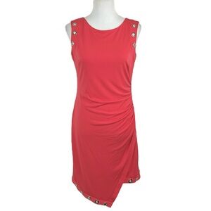 MARC NEW YORK Orange Ruched Asymmetric Sleeveless Grommet Sheath Dress Small